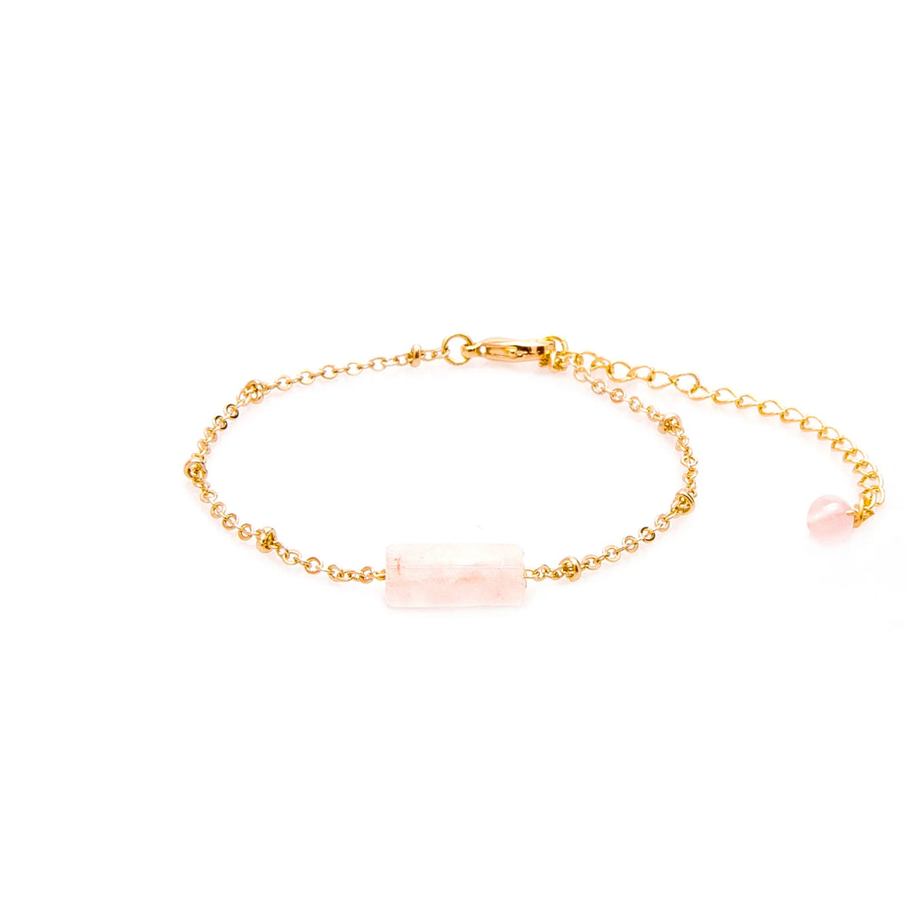 LOVE -Rose Quartz Bracelet | Gold dainty gemstone bracelet