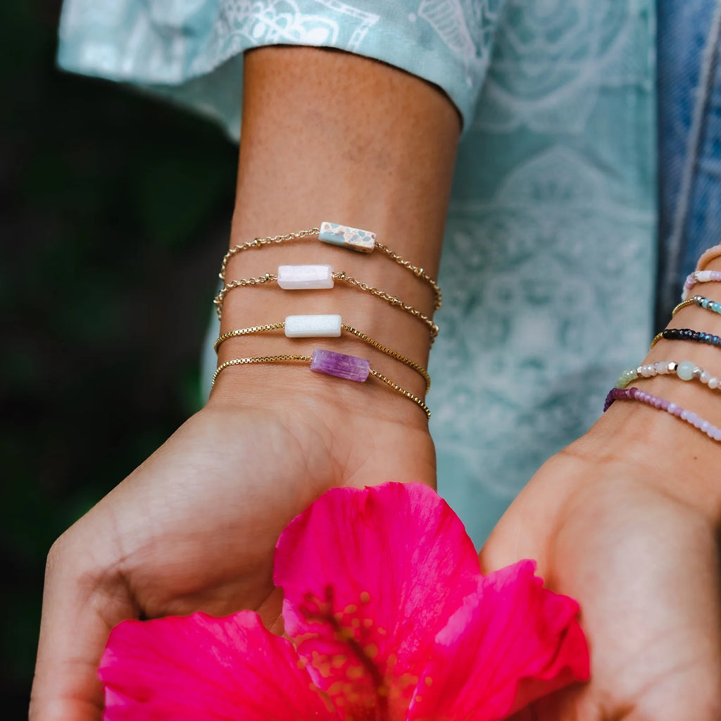 LOVE -Rose Quartz Bracelet | Gold dainty gemstone bracelet