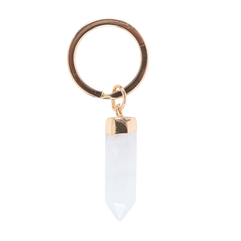 CLEAR QUARTZ SEMI PRECIOUS CRYSTAL KEYRING