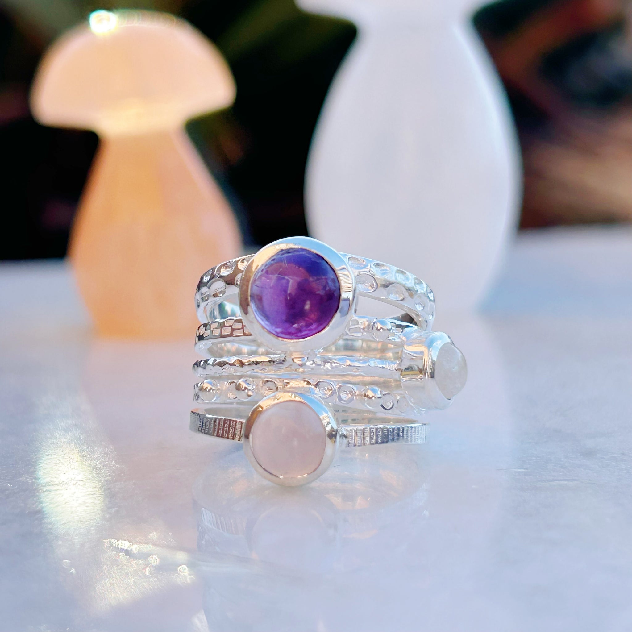 7 US size silver amethyst ring. Thin textured stackable ring hotsell with oval amethyst.