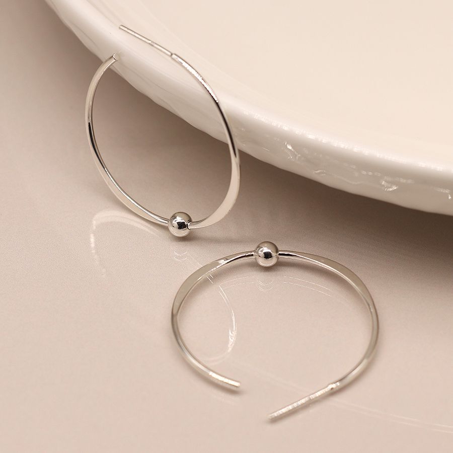 Sterling Silver Hoop And Bead Earrings