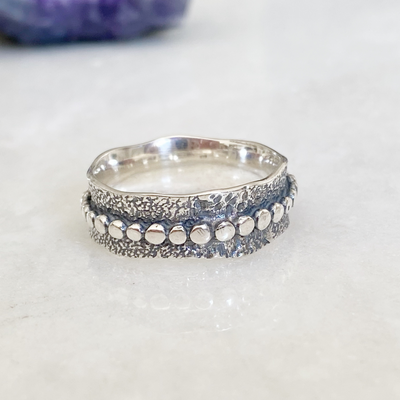 Dot Detail Oxidised Silver Ring | Boho Silver Jewellery