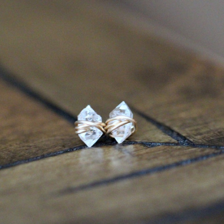 Herkimer Diamond Studs -Gold and Silver | Earth and Elements Jewellery