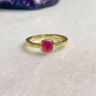 Santorini Cushion Cut Ruby Jade Gold Ring - Earth and Elements Jewellery