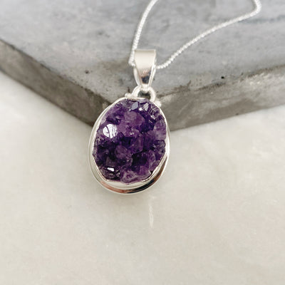 Amethyst Crystal Cluster Silver Necklace | Crystal Jewellery