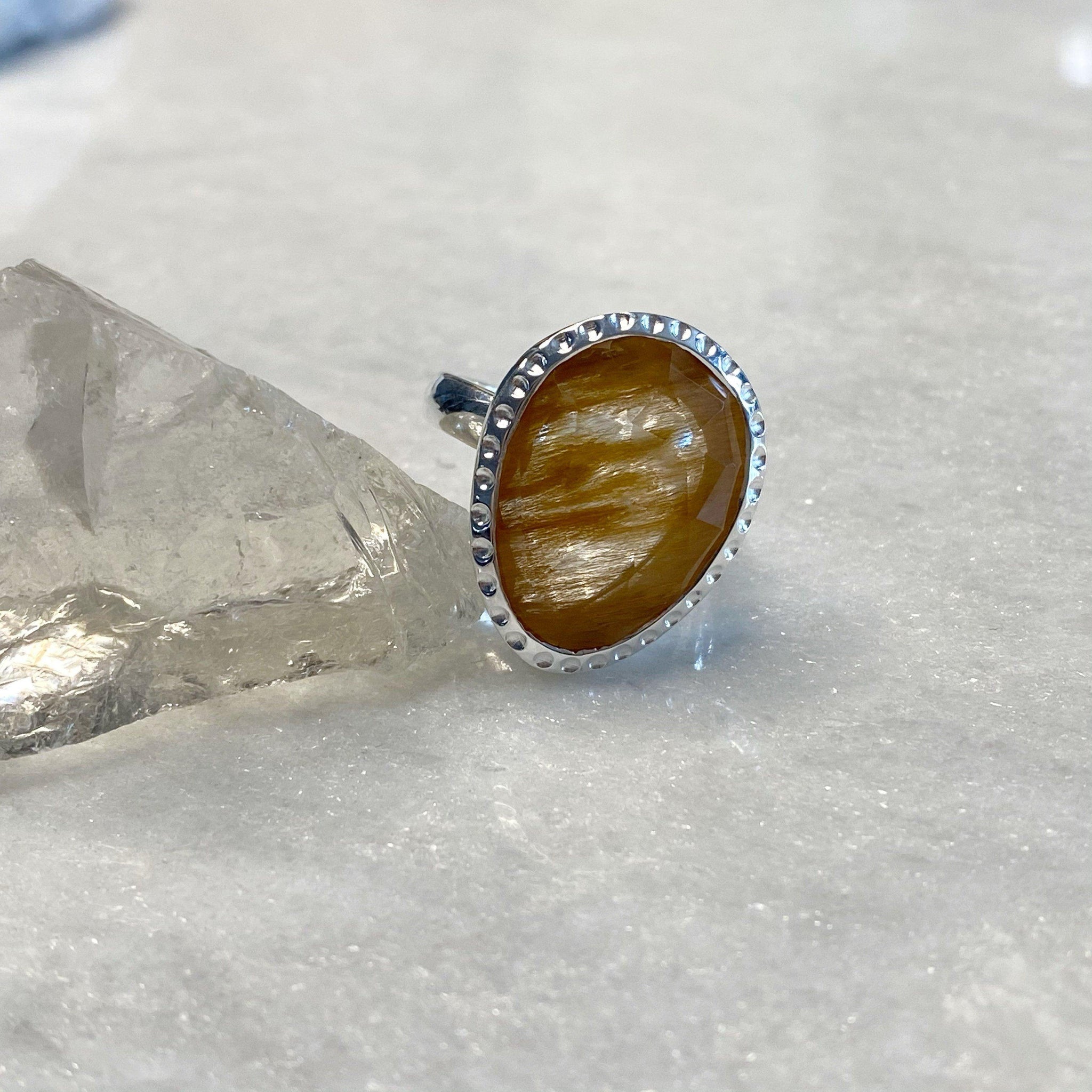 Rutilated quartz and orders amber ring size 11