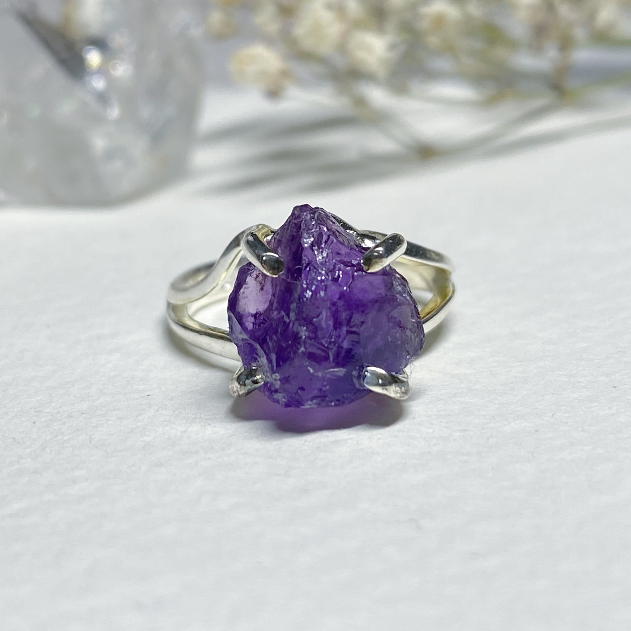 Special Listing Storm/Raw Amethyst Ring/Gorgeous Rough Uncut Amethyst Silver Ring./ popular Healing Crystal Ring/Free US Shipping.